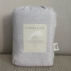 NWT Queen 100% Linen Sheet Set Dark Gray Micro Stripe - Casaluna